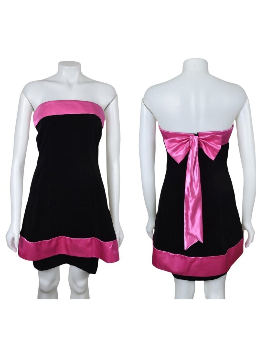 Vintage Y2K Liliane H Paris Velvet Dress Pink Satin Bow Strapless Size 8